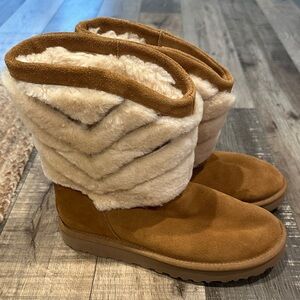 UGG Tania chevron boots size 7 in chestnut with ivory sheepskin